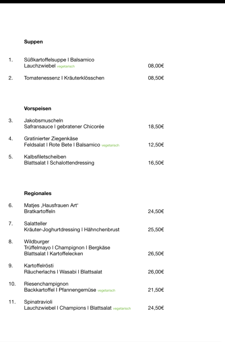 Speisekarte Sonnenhof - Suppen, Vorspeisen und Regionales mit Preisen
